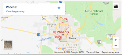 Phoenix Roofing Services Map of our location in Phoenix